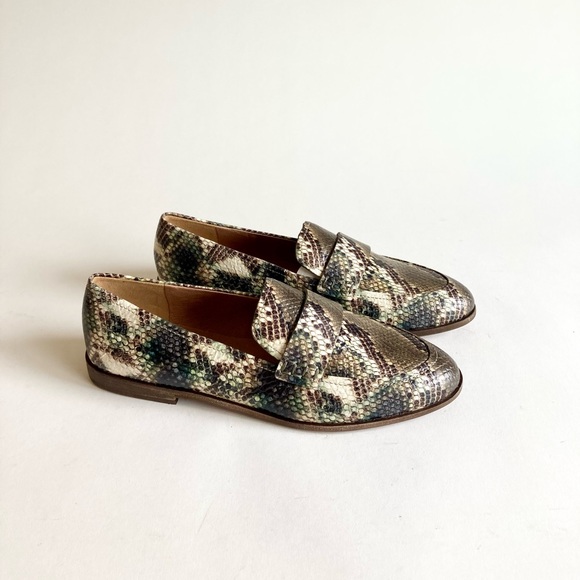 New Madewell Green Brown Beige Snake Skin Leather Loafers size 7.5 - Picture 2 of 13